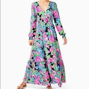 Mistral Ruffle Maxi Dress in Onyx Jaguar Jungle Sz S NWT